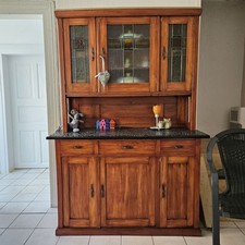 Buffet, Küchenschrank, Naturholz, antik, 20ger Jahre, Bleiverglasung Jugendstil