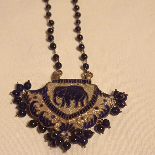 Perlenkette blau goldfarben - perlenkette, blau/goldfarben