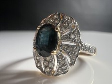 14k 585er Goldring mit Saphir und Diamanten Ovalförmig Vintage RG54