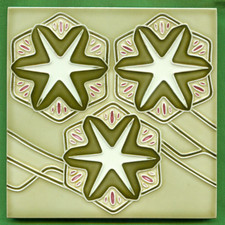 Jugendstil Fliese Kachel, Art Nouveau Tile, Tegel, Boizenburg, 3 Blüten abstrakt