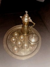 Orientalisches Mocca Set Marokko Messing Tablett, Zuckerdose, Kaffeekrug, 6...