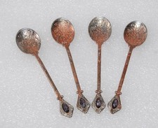 4 Vintage Mokkalöffel Metall mit geschliffenem Glas kleine Löffel je  10 cm lang