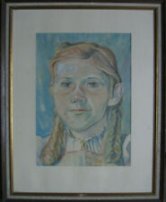 ::MONOGR. PORTRAIT FRAU MÄDCHEN ZÖPFE NACHTHEMD BUNT AQUARELL HELGA OHREN ANTIK 