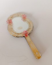 ♥ ELEGANTER HANDSPIEGEL RAHMEN AUS MURANOGLAS MIT BLUMEN VINTAGE 70er Jahre