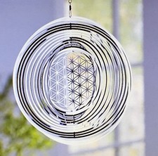Windspiel Blume des Lebens NEU  tolle Dreheffekte aus Metall in silberfarben