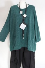 Lagenlook Strick Pullover Long kratzfrei EG 48 50 52 54  56 Taschen grün