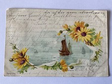 Litho 1902 , Blume Blumen gelbe Blüten , Schiff Segelschiff , Stempel Papenburg