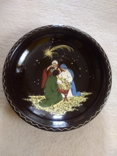 Weihnchtsteller Krippe mit Maria und Josef Ton-Keramik Handarbeit Unikat 25x4 cm