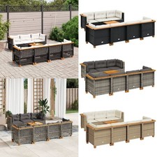 vidaXL 8-tlg. Garten-Sofagarnitur mit Kissen Schwarz/Grau/Beige Poly Rattan