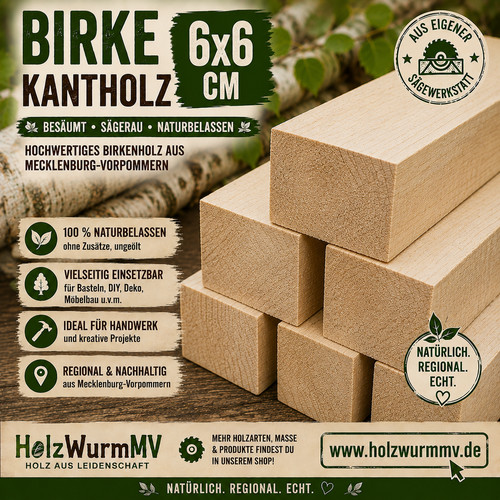 Birke kantholz 6x6 sägerau - birke,