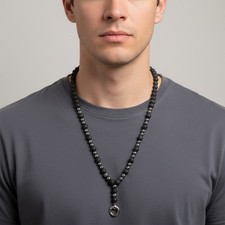 Perlenkette Schwarz Lavastein