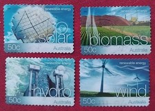 Briefmarken Australien Erneuerbare Energie Solar Biomasse Wind Wasserkraft 2004