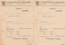 HADMERSLEBEN, 2 x Rechnung 1954, VEB Kloster-Brauerei Hadmersleben Bier Pils