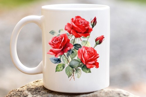 Aquarell rote rose - aquarell, tasse
