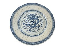 Chinesischer Porzellan Teller Motiv: Drache Jingdezhen Blau Weiß Antiquität ⌀ 22