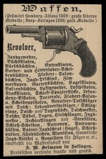 Alte Reklame Werbung 1887 Waffen Revolver Waffenfabrik Ortmann in Solingen 
