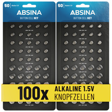 ABSINA 100er Pack Knopfzellen Sortiment - Knopfbatterie Set - Knopfbatterien Set
