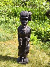 Alte Holzfigur Jäger Ebenholz Mann Ausdrucksstark Figur Ethno 42,5 cm Handarbeit