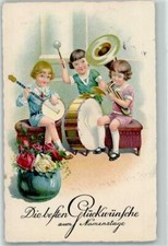 39165536 - Kinder Staendchen Banjo Trommel Blasinstrument Blumenvase Rosen AK