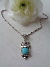 Silberne Popcornkette "Eule - türkis Howlith Edelstein"