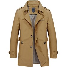 Herren Trenchcoat Lang Mantel Jacke Militär Revers Freizeit Lang Jacken Outwear