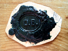 Antiker Grosser dunkelgrüner Wachs-SIEGEL-Abguss Initialen D.B.