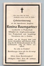 Sterbebild Rosina Baumgartner 1949 Prackenbach Viechtach Regen Bayerischer Wald