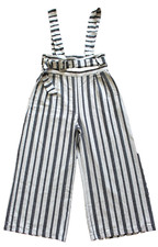 DF YOUNG Capri Dungaree Träger Hose weites Bein Pedal Pusher Leinen gestreift