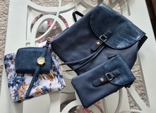 ❤️Taschenset blau 5teilig Rucksack Handytasche Geldbörse Damenuhr Tuch NEU