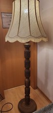 Stehlampe Teakholz Handgeschnitzter Fuß ca. 170cm H und Schirm Ø ca. 82cm