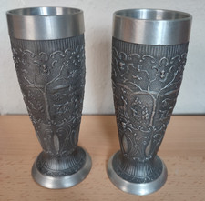 2 Stück, Hüttebräuker Zinn - Pilstulpe Bierbecher 16cm, edles Rein Zinn gegossen