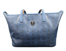 MCM Shopper Handtasche Tasche blau silber Logoprint Damen MEDIUM