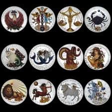 IHR STERNZEICHEN ZUR AUSWAHL - MEDAILLE - SILBER AUFLAGE - KOLORIERT - FARBSTEIN