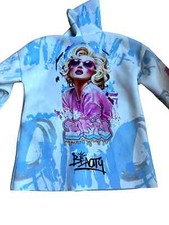 Pop Art Mantel Marilyn Monroe | Alcantara Hoodie Oversize Weiß Blau Pink 42–46
