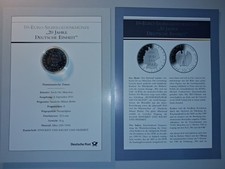 10 Euro Gedenkmünze 925 Silber - Stempelglanz 18g " 20 Jahre Deutsche Einheit "