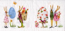 3 Cocktail Servietten ~ Ostern, Hasnfamilie, Eier, Blumen, Silke Leffler ~ 25x25