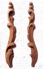 1 Paar Original um 1900 Holz Applikationen Zierteile Eiche floral  18,5cm #11