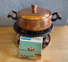 * Stöckli Swiss Fondue Topf Vintage Kupfer 60er Stövchen Brenner *