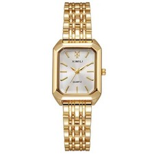 Armbanduhr Damen Gold klein rechteckig Edelstahl vergoldet Quarz Analog Damenuhr