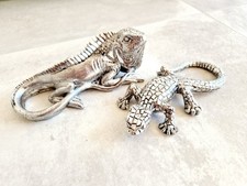 Leguan Figur Echse Gecko Silber Deko 16cm