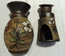 Handarbeit Vase mit passender Aromalampe, matt glasiert