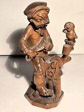 Holzfigur geschnitzt Oberstdorf Junge Scherenschleifer und Vogel  14 cm  Ohmayer