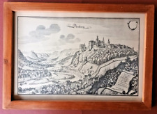 Alte Stadtansicht von Dornberg im Holzrahmen, Druck unter Glas