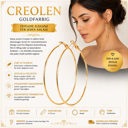 Creolen goldfarben 5 cm - Ø, 7,5