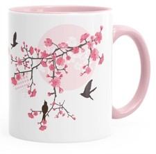 Kaffee-Tasse Kirschblüten Vögel Vogel Blumen Blüten Flower Cherry Tree Birds