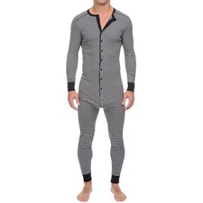 Herren Gestreifter Pyjama Overall Langarm - Einteiler Schlafanzug NEU