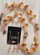 Vintage Schöne Funkelnde Kette Pink Perlen Perlmut Millefiori Plus Ohrringe Opia