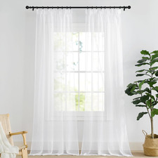 Weiße Gardinen Kräuselband Wohnzimmer Vorhänge Transparent 245x140cm Voile Schie