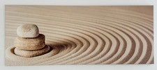 Leinwandbild XXL, Steine im Sand - Zen 200 x 80 x 4 cm auf Holzrahmen gespannt.