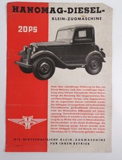 Altes Reklameblatt Hanomag Diesel Klein Zugmaschine 20 PS 1937 Oldtimer